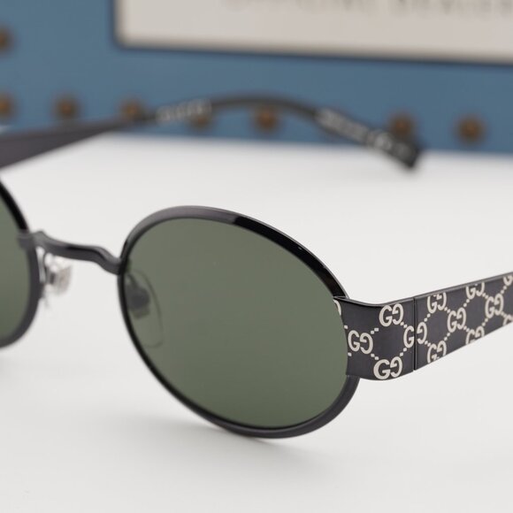 Gucci GG1854S 001 Oval Sunglasses – Ruthenium/Grey display picture 1